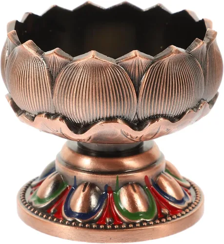 Vaguelly Portavelas de cobre con forma de loto, soporte de luz de té de budismo, lámpara decorativa de mantequilla para el hogar y el salón de Buda,