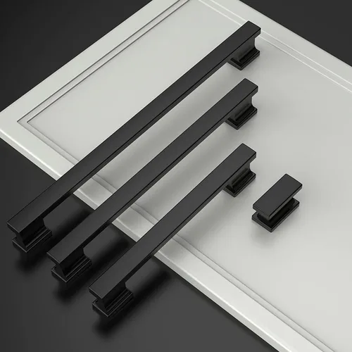 Miniatura 2 de Amerdeco - Paquete de 6 perillas en negro mate para gabinete, un solo orificio de 1.46 pulgadas, manijas para armarios, tiradores rectangulares