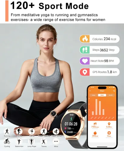 Miniatura 5 de Relojes inteligentes para mujer, 1.27 pulgadas, pantalla táctil TFT, reloj inteligente para responder/hacer llamadas, seguimiento de actividad