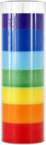 1 Piece Unscented 7 Color Glass Prayer Devotional Candle, Hand Poured Wax Candles - 2.24 Inch x 7 Inch, Great for Sanctuary, Vigils, Casting Chimes,