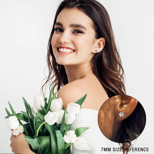 Miniatura 14 de Jstyle Aretes hipoalergénicos para mujeres y hombres, aretes de acero inoxidable quirúrgico con piedra natal, aretes coloridos de circonita cúbica