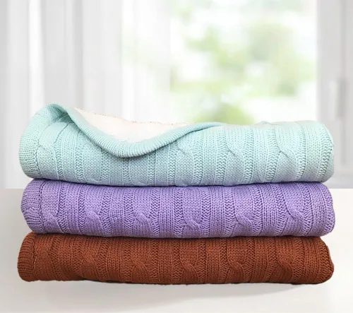 Miniatura 2 de Magnolia Cable Knit and Sherpa Baby Blanket (Beach Glass)