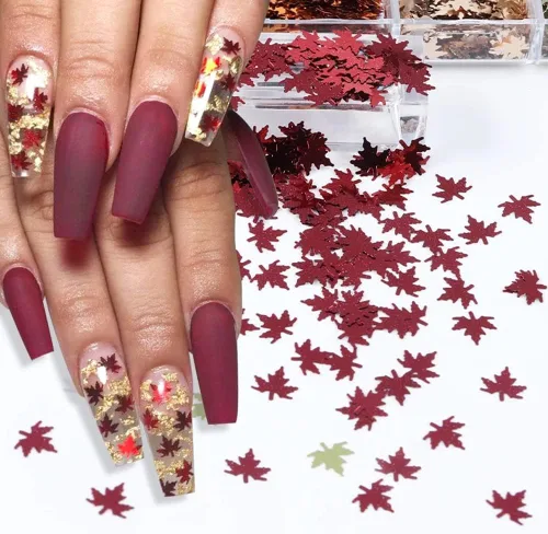 Miniatura 3 de Lentejuelas de uñas con purpurina de otoño, hojas de arce, copos de purpurina holográfica, hojas de arce holográficas, purpurina para uñas, diseño