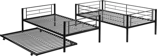 Miniatura 10 de HAUSHECK Litera individual sobre individual con nido para 3 niños/adultos, literas individuales desmontables con 2 escaleras laterales y barandillas