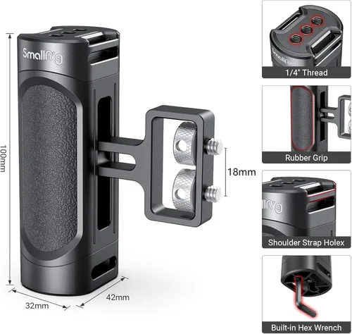 Miniatura 6 de SMALLRIG Mini Mango Lateral Empuñadura con Doble Montaje de Tornillo 1/4"-20 para Cámara Digital sin Espejo Cámara DSLR Jaula de Cámara Pequeña