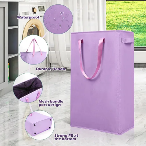 Miniatura 5 de Odonata Cesta de lavandería plegable con asas delgadas, cesta de ropa sucia estrecha, bolsa de lavandería estrecha, cesta plegable para ropa sucia