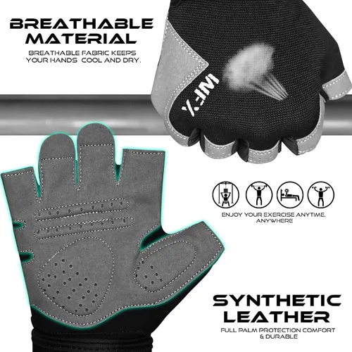 Miniatura 7 de WESTWOOD FOX Guantes de gimnasio para entrenamiento de fitness, antideslizantes, absorben los golpes, guantes de levantamiento de pesas, agarre