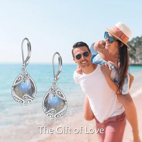 Miniatura 149 de Aretes colgantes con forma de lágrima de filigrana de piedra lunar de plata de ley 925 con cierre de palanca para mujer, regalos de joyería