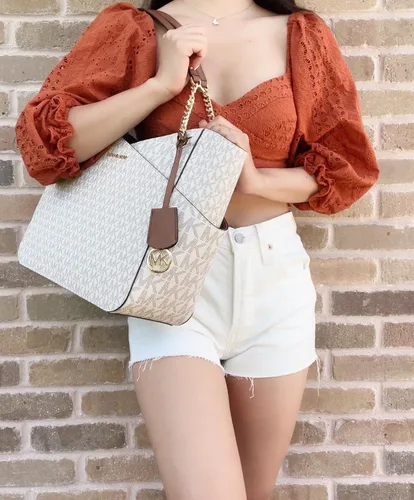 Miniatura 4 de Michael Kors Jet Set Bolso de hombro con cadena grande (VANILLA Multi), Vainilla Mk Signature