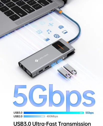 Miniatura 7 de NOVOO Estación de acoplamiento USB C Monitor dual HDMI para laptop Dell HP Tipo USB C Hub Adaptador multipuerto Thunderbolt 3 Dongle a 2 HDMI 4K Gris