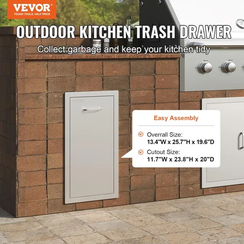 Miniatura 4 de VEVOR Cajón de Basura Extraíble 13.4"An x 25.7"Al x 19.6"Pr Rieles Deslizantes Inferiores de Acero Contenedor de Basura Rodante Bandeja Extraíble