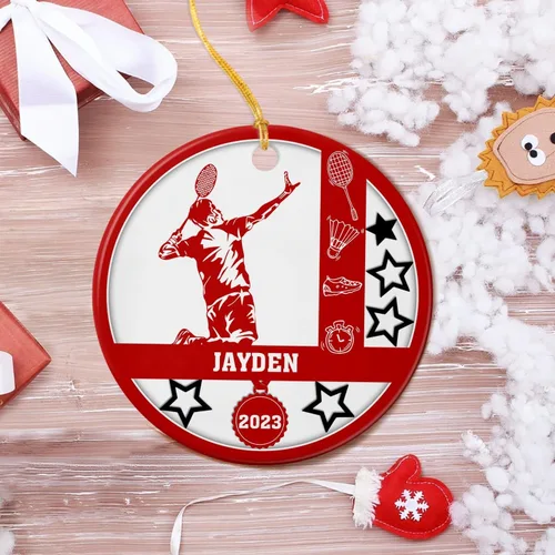 Miniatura 3 de Adorno de cerámica para jugador de bádminton, regalo para hombres y mujeres, adorno de cerámica personalizado para Navidad 2025, adorno para amantes
