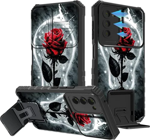 Miniatura 615 de Funda para Samsung Galaxy S22 Ultra 5G, Galaxy S22 Ultra con cubierta de cámara deslizante, funda resistente de doble capa con función atril Black