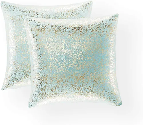 Miniatura 44 de Xinrjojo Juego de 2 almohadas brillantes en negro y dorado, almohadas suaves y brillantes decorativas, juego de fundas de almohada cuadradas negras