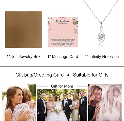 Miniatura 7 de Regalos para madre de la novia, regalos de boda para mamá de hija, collar de plata con corazón infinito para mujer, N08F, Metal Zirconia cúbica