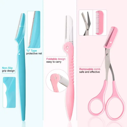 Miniatura 2 de 12 maquinillas de afeitar para cejas, maquinillas de afeitar faciales para mujeres, recortadoras exfoliantes, moldeador de cejas para mujeres, Rosa