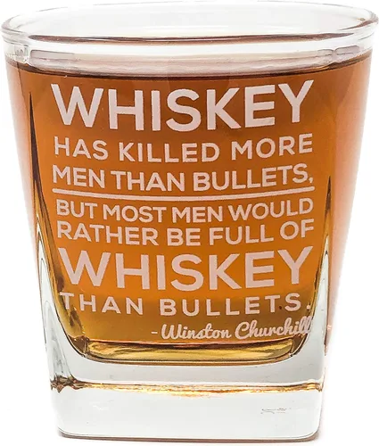 Podzly Vaso de cóctel de whisky prémium con cita de Winston Churchill, vasos de bourbon únicos para hombres, regalo ideal para papás y abuelos,