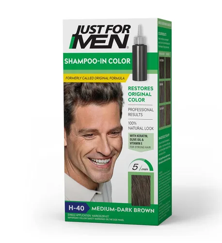 Just For Men Champú con color (anteriormente Fórmula Original), color para cabello de hombres con queratina y vitamina E para cabello más fuerte -