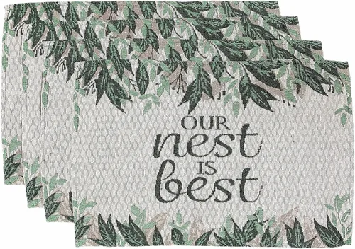 Juego de 4, cita decorativa de hojas - Our Nest is Best Tapestry Placemats para cocina, comedor, fácil de limpiar, lavable a máquina. Tamaño: 13" x