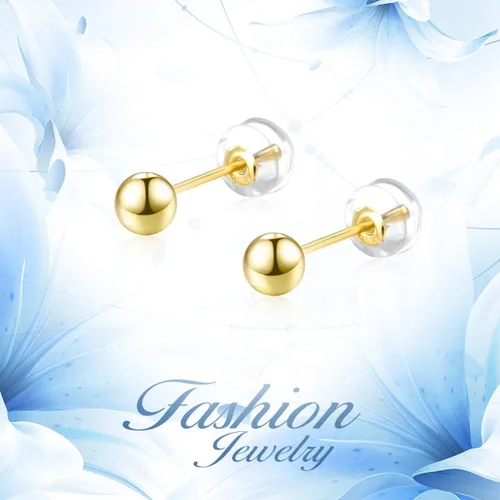 Miniatura 8 de Pendientes de bola de oro de 18 quilates, 3 pares (0.118in, 0.157in, 0.197in)