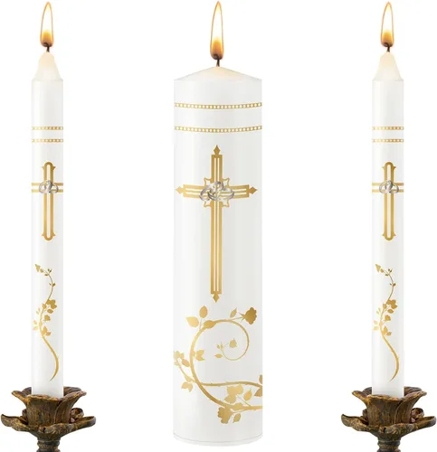 Miniatura 13 de Juego de velas de unidad Frienda para ceremonia de boda Velas de unidad de boda en forma de cono Accesorios para ceremonia religiosa católica (Cruz)