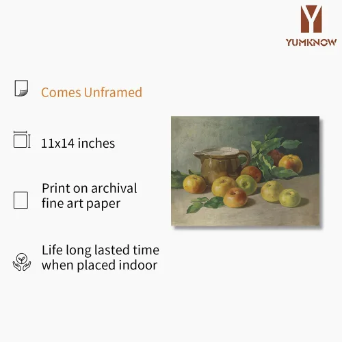 Miniatura 2 de Cuadro de naturaleza muerta de granja para sala de estar, perla de manzana, pintura cálida beige neutra, arte de pared Art Deco para cocina