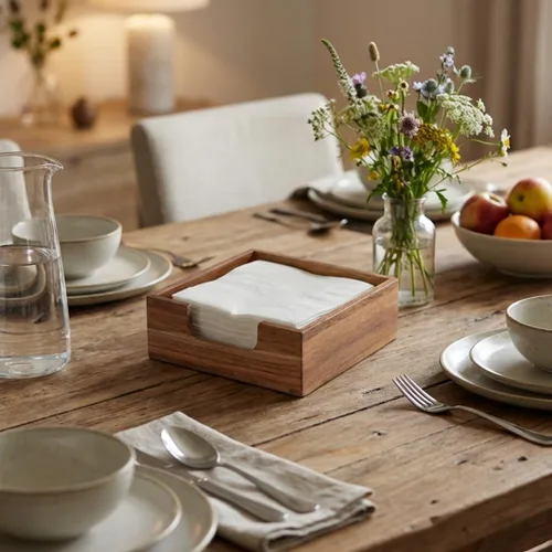 Miniatura 3 de Servilletero de cóctel de acacia para mesa, servilletero de madera, bandeja cuadrada plana para servilletas de bebidas, portaservilletas de cóctel