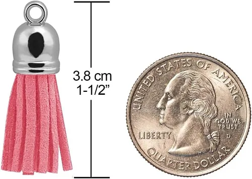 Miniatura 2 de Llavero con borlas de cuero con tapas blancas plateadas, dije de borla para hacer joyas, llavero, pulseras, anillos, manualidades, 30 unidades Negro