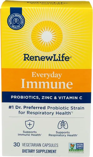 Renew Life Cápsulas inmunes probióticas diarias, suplemento diario que apoya la salud respiratoria e inmunológica, L. Rhamnosus GG y B. lactis