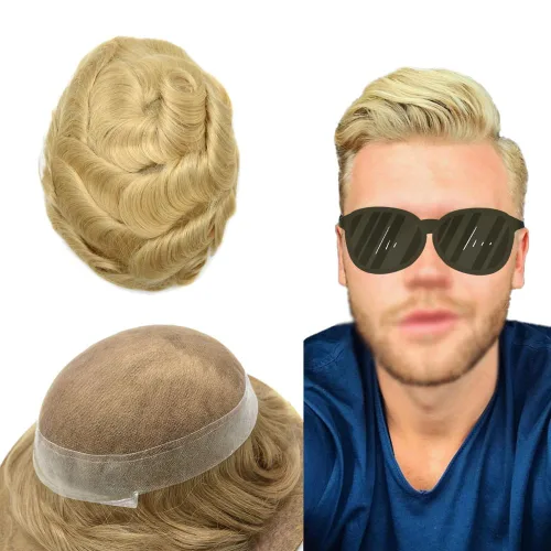 Miniatura 18 de Toupee para hombres Piezas de pelo suizo encaje Real Cabello humano sistema de reemplazo para hombres Toupee Protesis Capilar Para Hombre 7x9