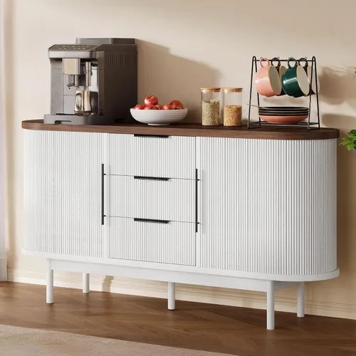Miniatura 2 de DWVO Moderno soporte de TV para televisores de 60 pulgadas, centro de entretenimiento acanalado con 3 cajones y armario de almacenamiento, puerta