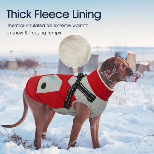 Miniatura 6 de IECOii Abrigo para Perros Grandes Impermeable Chaqueta de Invierno para Perros con Arnés Incorporado, Rojo - XXLarge, Forro Polar Térmico Cálido