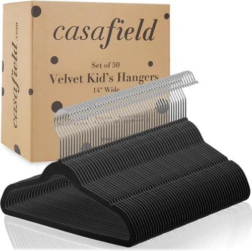 Miniatura 4 de Casafield 50 perchas de terciopelo para niños, tamaño de 14 pulgadas, color negro