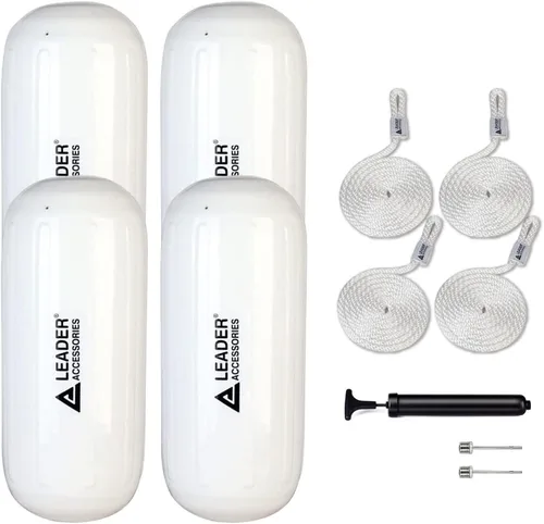 Miniatura 9 de Leader Accessories Guardabarros para barco, paquete de 4 parachoques para barco, con agujero a través del medio acanalado, inflable, incluye líneas
