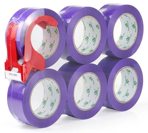 Miniatura 14 de BOMEI PACK Cinta de embalaje rosa con dispensador, 2.4 mil 1.88 pulgadas x 60 yardas, 6 rollos de repuesto de cinta de caja de color para mudanza