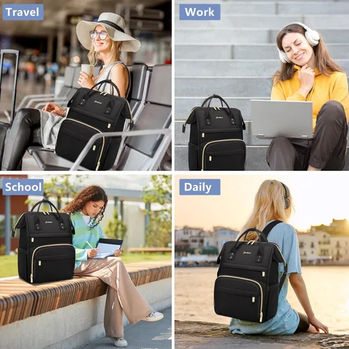 Miniatura 6 de FOCDOD - Mochila para laptop de mujer, para trabajo - Compatible con laptops de 15.6 pulgadas con compartimento para computadora, impermeable