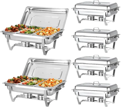 Miniatura 10 de Juego de 2 platos para bufé, de acero inoxidable, rectangular, tamaño matrimonial, 8 cuartos de galón y calentador de buffet para catering, juego