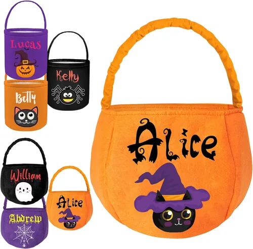 Miniatura 11 de Cubos personalizados de Halloween para pedir dulces o trucos, cesta de Halloween personalizada con nombre para niños, bolsas de Halloween