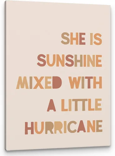 PHAMTE Decoración de pared para dormitorio de niñas, arte de pared con texto en inglés «She is Sunshine Mixed with a Little Hurricane», lienzo