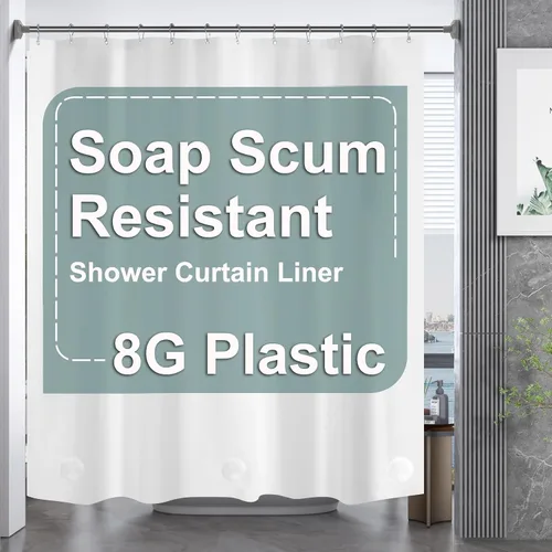 Miniatura 30 de AmazerBath - Cortina de ducha de plástico, 70 x 72 pulgadas, cortina de ducha esmerilada de plástico, impermeable, pesada, gruesa, con 3 piedras