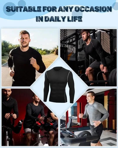 Miniatura 7 de Hicarer Paquete de 6 camisas de compresión atléticas para hombre, camisetas de manga larga para correr, para entrenamiento deportivo