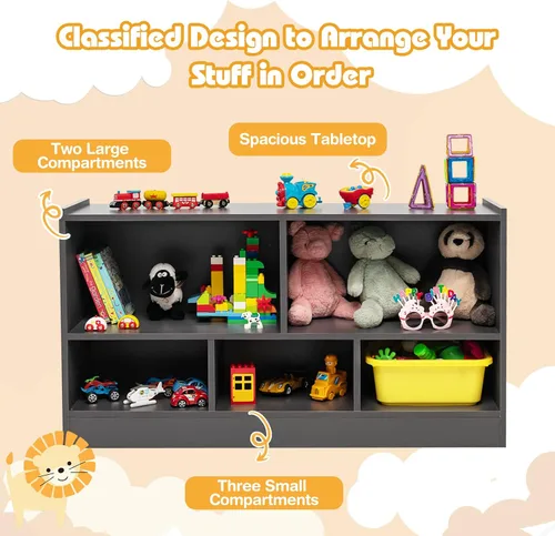 Miniatura 6 de HONEY JOY Organizador de almacenamiento de juguetes para niños, estante de almacenamiento de 5 secciones para preescolar, organizador de estante