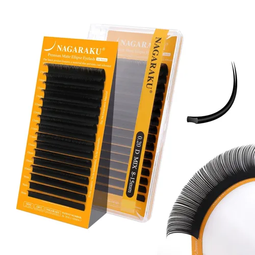 Miniatura 118 de NAGARAKU Extensiones de pestañas elipse con puntas abiertas planas, pestañas individuales de 0.006 in, rizo C, bandeja de mezcla de 0.315-0.591 in
