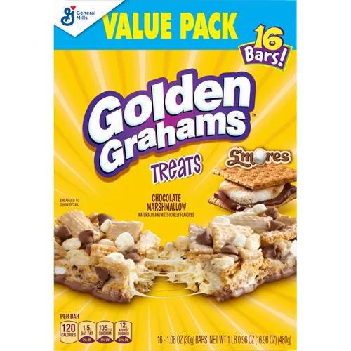 Miniatura 5 de Golden Grahams Barritas de cereales, S'mores, barras de aperitivos, paquete económico, 16 unidades, 16.96 onzas (paquete de 4)