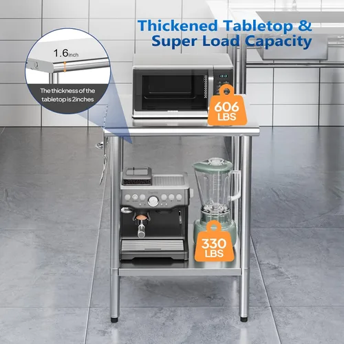 Miniatura 5 de ROVSUN Mesa de acero inoxidable de 24 x 24 pulgadas para preparación y trabajo, mesas de trabajo comerciales y estaciones de trabajo, mesa de metal