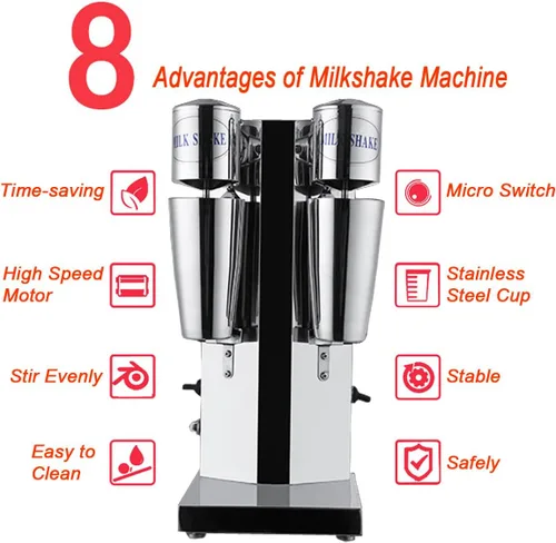 Miniatura 3 de INTBUYING Máquina de batido de doble cabeza Máquina de batido de leche de acero inoxidable 2 velocidades con taza de mezcla, mezclador de batidos
