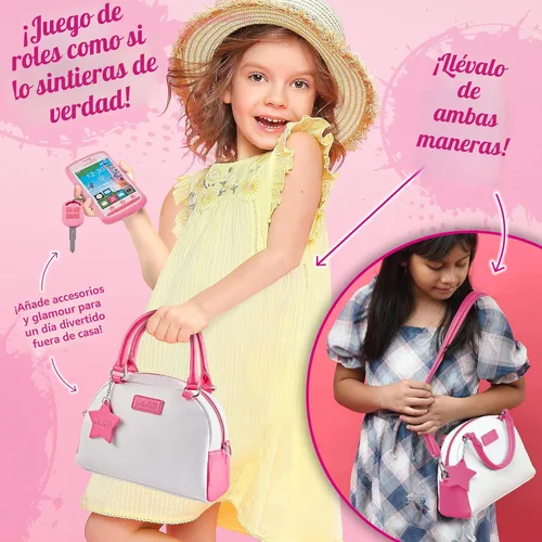 Miniatura 3 de Star Princess Juego de monedero de juego de simulación para niñas, bolso realista con accesorios: teléfono de juguete, cartera, tarjetas de crédito