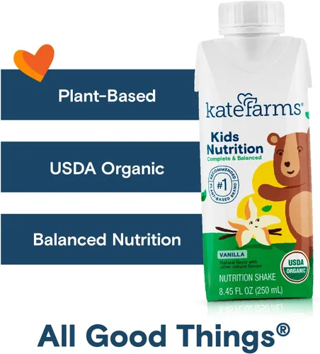 Miniatura 3 de KATE FARMS Batido de nutrición orgánica para niños sabor vainilla, 8g de proteína, 27 vitaminas y minerales, reemplazo de comida, sin gluten, sin