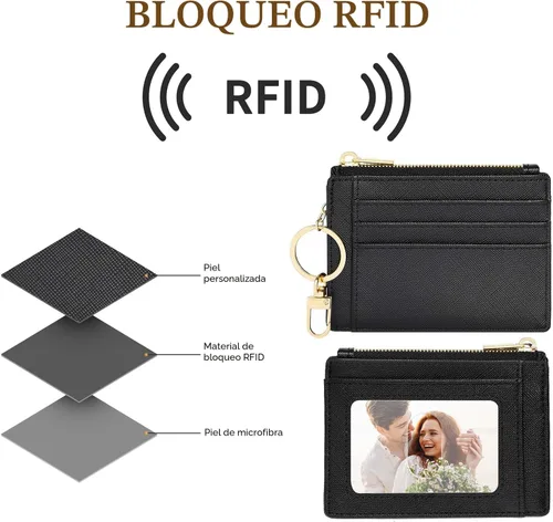 Miniatura 5 de Sodsay Estuche para tarjetas, cartera delgada con bolsillo frontal, para mujer, sujetatarjetas con llavero Slim, Front Pocket, Credit Card Holder
