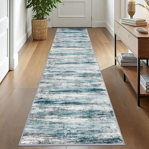 Miniatura 192 de KOZYFLY – Alfombra de pasillo moderna y lavable de diseño abstracto verde, 2 x 5 pies, antideslizante, suave y de pelo corto, ideal para cocina